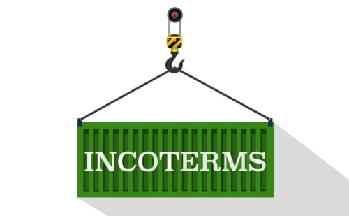 FCL Incoterms symbolisiert durch Container mit Aufschrift "Incoterms"